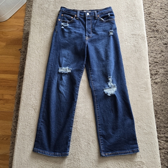 Levi's Ribcage Straight Ankle dark wash distressed jeans size 28 - Picture 4 of 15